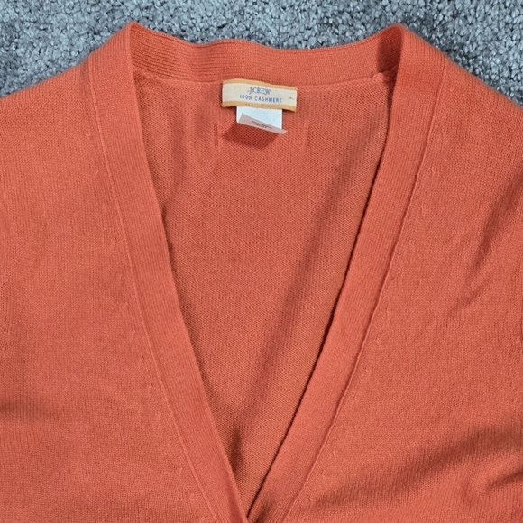 J. Crew 100% Cashmere Italian Yarn Orange Pink Coral Salmon 3/4 Sleeve Cardigan - Picture 4 of 7